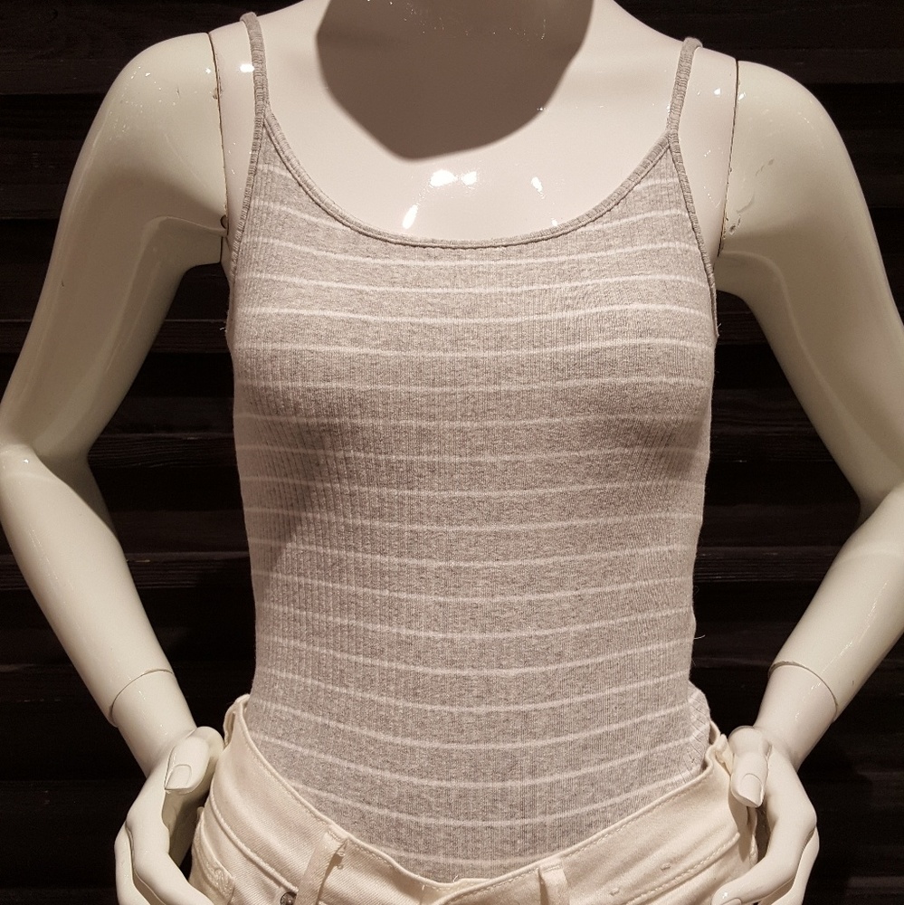 EXPRESS Gray & White Striped Bodysuit